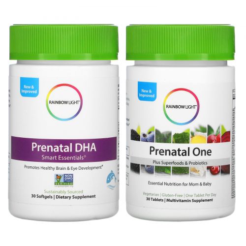 Rainbow Light, Пренатальные мультивитамины Prenatal One plus Prenatal DHA Smart Essentials, на 1 месяц (30 таблеток + 30 желатиновых капсул)