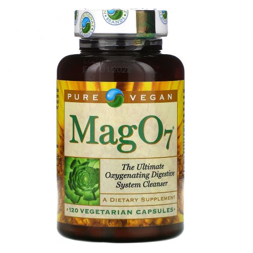 Pure Vegan, Mag O7, Очищающее средство для пищеварительной системы, насыщенное кислородом, 120 вегетарианских капсул