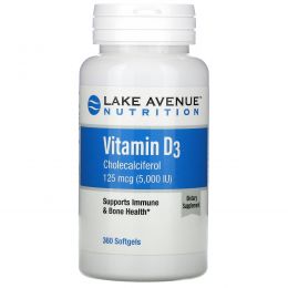Lake Avenue Nutrition, Витамин D3, 5 000 МЕ, 360 мягких желатиновых капсул