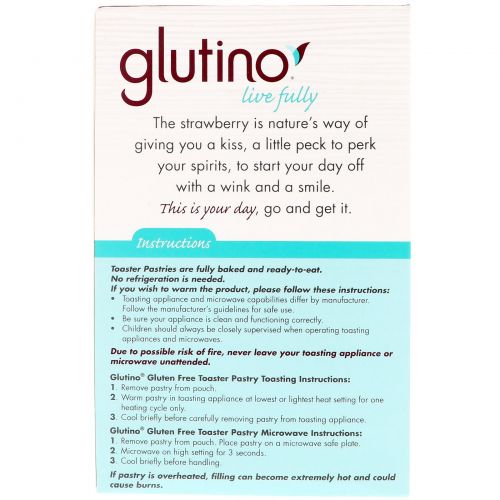 Glutino, Пирожное для тостера без глютена, Клубника, 5 пирожных, 1,83 унц. (52 г) каждый