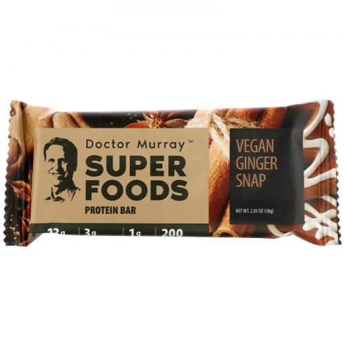 Dr. Murray's, Superfoods Protein Bars, Vegan Ginger Snap, 12 Bars, 2.05 oz (58 g) Each