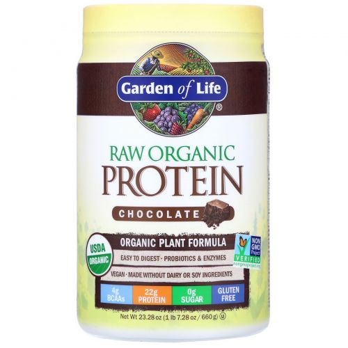 Garden of Life, Raw Organic Protein, органическая растительная формула, шоколадный, 664 г