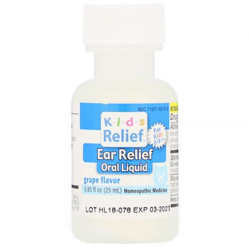 Homeolab USA, Kids Relief, Ear Relief Oral Liquid, Grape Flavor, For Kids 0-9 Yrs, 0.85 fl oz (25 ml)