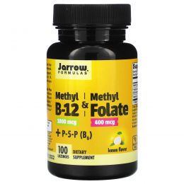 Jarrow Formulas, Метил B-12 и метилфолат со вкусом лимона, 1000 мкг / 400 мкг, 100 леденцов