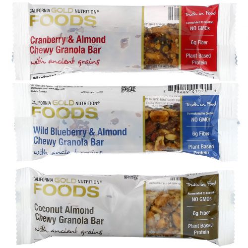 California Gold Nutrition, Foods, Разнообразные закусочные батончики, 12 батончиков, 1,4 унции (40 г) каждый