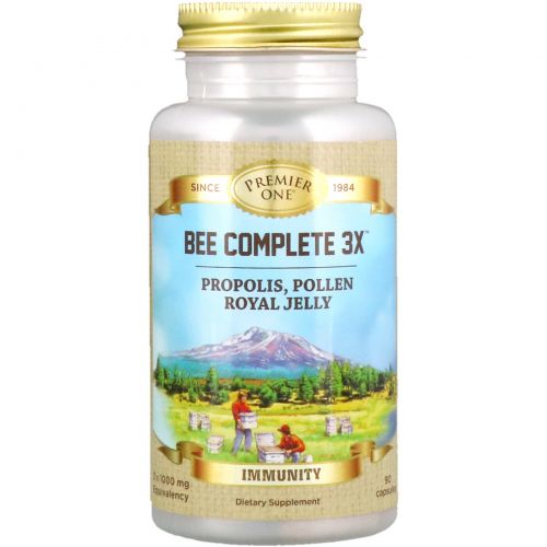 Premier One, Bee Complete 3X, прополис, пыльца, маточное молочко, 90 капсул