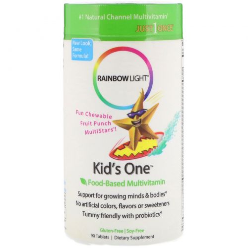 Rainbow Light, Kid's One, Пищевые мультивитамины, фруктовый пунш, 90 таблеток