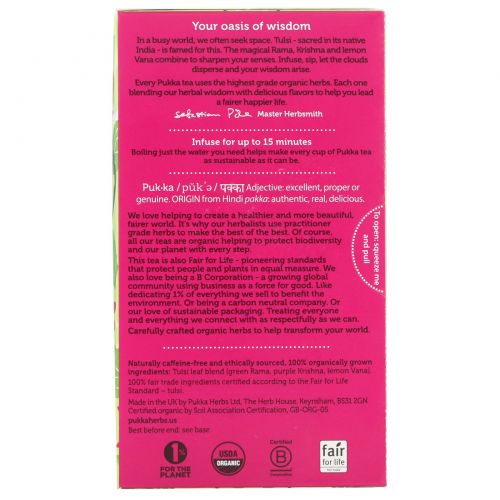 Pukka Herbs, Organic Tulsi Clarity, Caffeine-Free, 20 Herbal Tea Sachets, 1.27 oz (36 g)