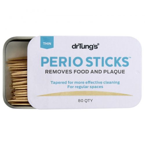 Dr. Tung's, Perio Sticks, палочки для удаления налета, тонкие 80 шт