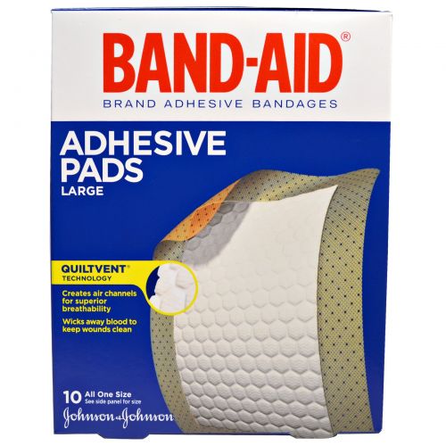 Band Aid, Брендовые пластырные бинты, клейкие подушечки, большие, 10 подушечек