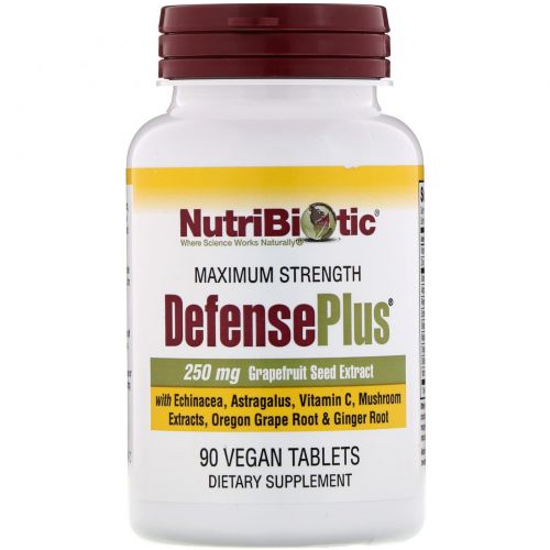 NutriBiotic, DefensePlus, 250 мг экстракт косточек грейпфрута, 90 веганских таблеток