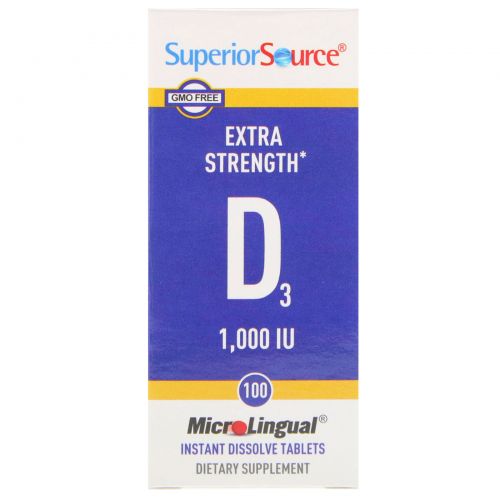 Superior Source, Витамин D3, Экстра сила, 1000 МЕ, 100 микролингвальных таблеток