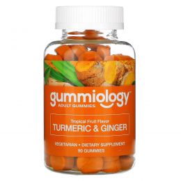 Gummiology, Жевательные таблетки для взрослых с куркумой и имбирем, вкус тропических фруктов, 90 растительных жевательных таблеток