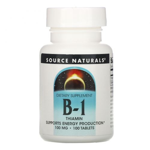 Source Naturals, Витамин B-1, тиамин, 100 мг, 100 таблеток