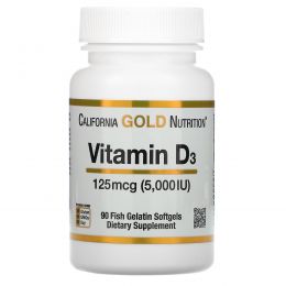 California Gold Nutrition, Витамин D3, 5000 IU, 90 рыбных желатиновых капсул