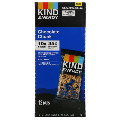 KIND Bars, Energy, Chocolate Chunk, 12 Bars, 2.1 oz (60 g) Each