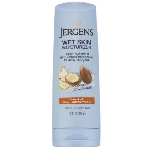 Jergens, Увлажняющее средство Wet Skin Moisturizer для нанесения на влажную кожу, с аргановым маслом, 295 мл