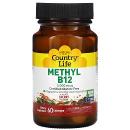 Country Life, Метил B12, со вкусом вишни, 5000 мкг, 60 леденцов