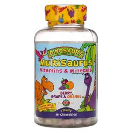 KAL, Dinosaurs, MultiSaurus Vitamins & Minerals, Berry, Grape & Orange, 90 Chewables