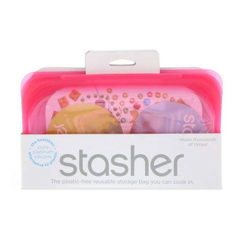 Stasher, Reusable Silicone Food Bag, Snack Size Small, Raspberry, 9.9 fl oz (293.5 ml)