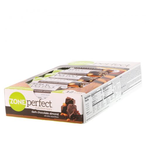 ZonePerfect, Темные, полностью натуральные питательные батончики, темный шоколад и миндаль, 12 батончиков, по 1,58 унции (45 г) каждый