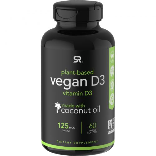 Sports Research, Витамин D3 для веганов, 125 мкг (5000 МЕ), 60 растительных мягких таблеток
