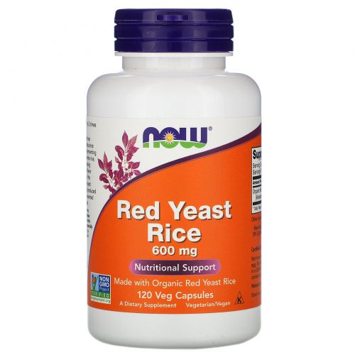 Now Foods, Красные рисовые дрожжи, 600 мг, 120 капсул на растительной основе
