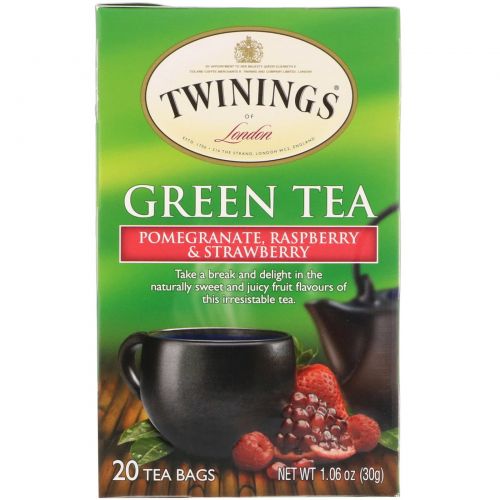 Twinings, Зелёный чай, гранат, малина и клубника, 20 пакетиков, 30 г