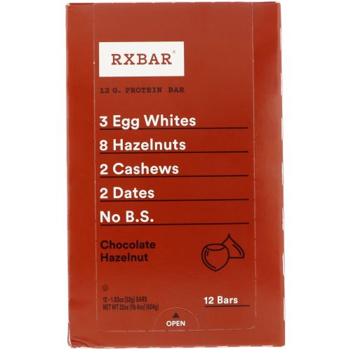 RXBAR, Протеиновый батончик, шоколад с фундуком, 12 батончиков по 1,83 унц. (52 г)