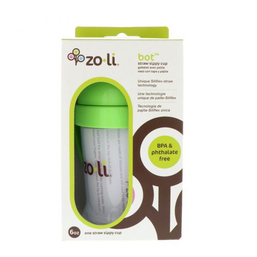 Zoli, Bot, Straw Sippy Cup, Green, 6 oz