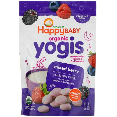 Nurture Inc. (Happy Baby), happyyogis, Йогуртово-фруктовые снэки со вкусом ягод, 1 унция (28 г)