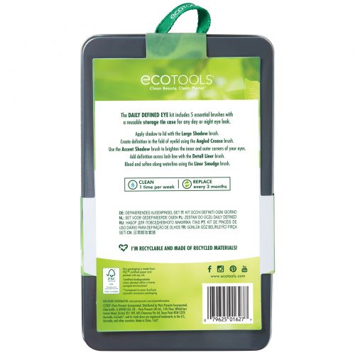 EcoTools, Набор кистей для макияжа глаз, 5 кистей и контейнер для хранения