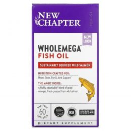 New Chapter, Wholemega, Extra-Virgin Wild Alaskan Salmon, Whole Fish Oil, 1,000 mg, 60 Softgels