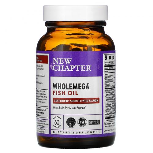 New Chapter, Wholemega, Extra-Virgin Wild Alaskan Salmon, Whole Fish Oil, 1,000 mg, 60 Softgels