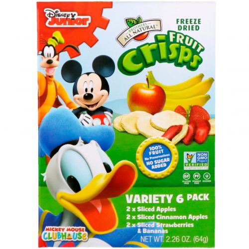 Brothers-All-Natural, Disney, Fruit-Crisps Variety Pack, Fuji Apple, Apple Cinnamon, Strawberry and Banana,  6 Single Serve Bags, 0.35 oz (10 g) Each