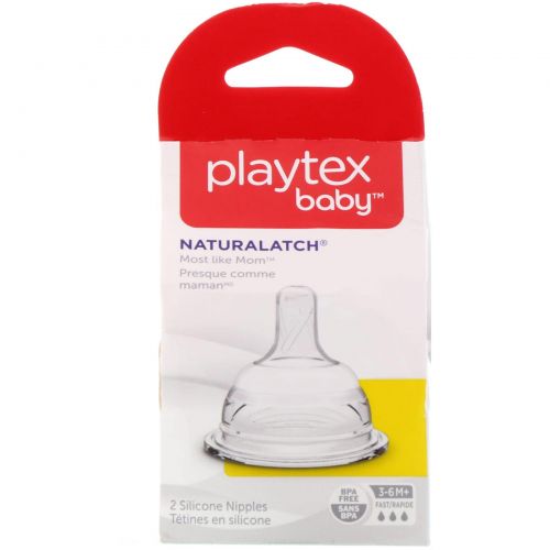 Playtex Baby, NaturaLatch, 3-6+ Months, 2 Fast Flow Silicone Nipples