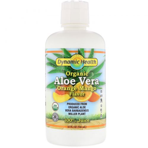 Dynamic Health  Laboratories, Organic Aloe Vera 100% Juice, Orange Mango Flavor, 32 fl oz (946 ml)