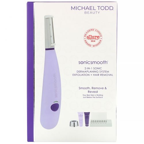 Michael Todd Beauty, Sonicsmooth, 2-in-1 Sonic Dermaplaning System, Lavender, 5 Piece Set