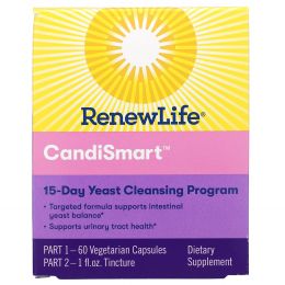 Renew Life, CandiGone, мощная программа очищения от грибков, 60 вегетарианских капсул, настойка из 1 жидкой унции