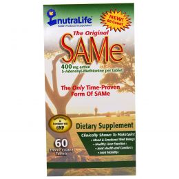 NutraLife, "Оригинальный SAMe" (S-аденозилметионин), 400 мг, 60 покрытых оболочкой кишечнорастворимых овальных таблеток