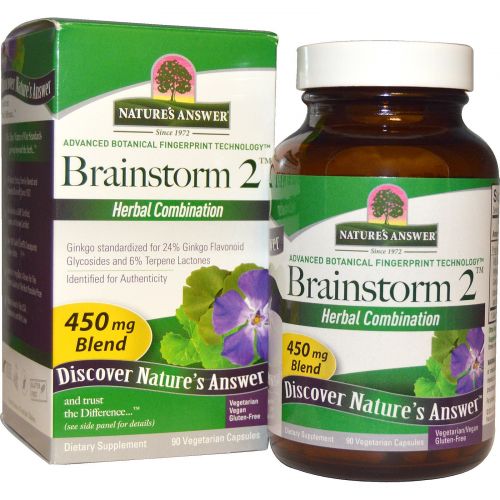 Nature's Answer, Brainstorm 2, комбинация трав, 450 мг, 90 вегетарианских капсул