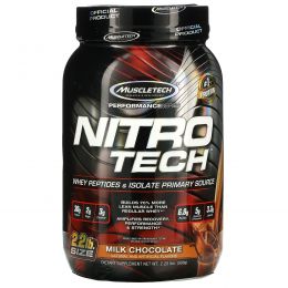 Muscletech, Nitro -Tech, сывороточный изолят для наращивания сухой мышечной массы, вкус молочного шоколада, 2.0 фунта (907 г)