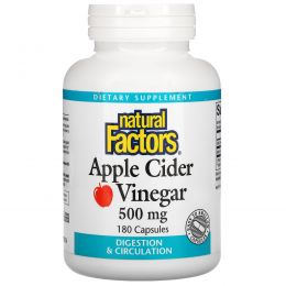 Natural Factors, Яблочный уксус, 500 мг, 180 капсул