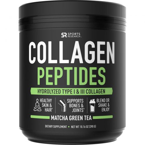 Sports Research, Collagen Peptides, Hydrolyzed Type I & III, Matcha Green Tea, 10.16 oz (288 g)