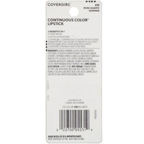 Covergirl, Continuous Color, губная помада, оттенок 415 «Розовый кварц», 3 г (0,13 унции)