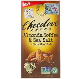 Chocolove, Черный шоколад с миндалем, тоффи и морской солью, 90 г (3,2 унции)