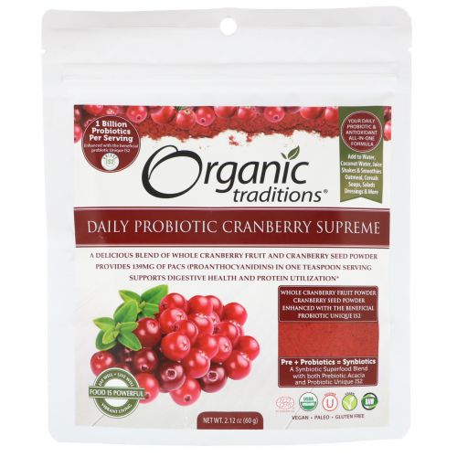 Organic Traditions, Пробиотик на каждый день Cranberry Supreme, 2,12 унц. (60 г)