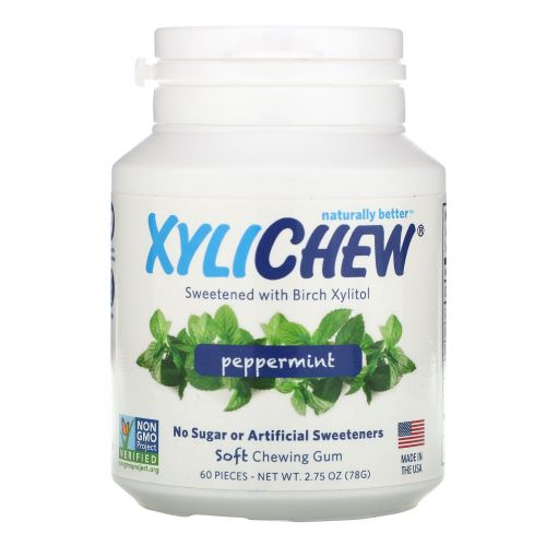 Xylichew Gum, Жевательная резинка, подслащенная березовым ксилитом, перечная мята, 60 штук, 2,75 унций (78 г)