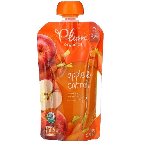 Plum Organics, Organic Baby Food, 6 Months & Up, Apple & Carrot, 6 Pouches, 4 oz (113 g) Each