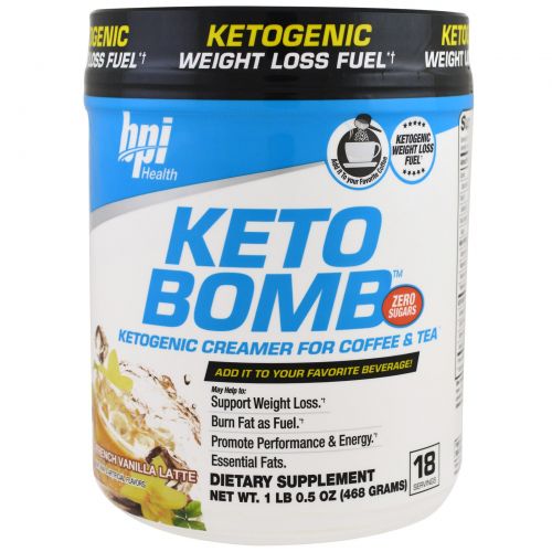 BPI Sports, Keto Bomb, Ketogenic Creamer For Coffee & Tea, French Vanilla Latte, 1.5 oz (468 g)
